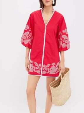 NEW Hyacinth House Red & White Embroidery Mini Arem Caftan Small